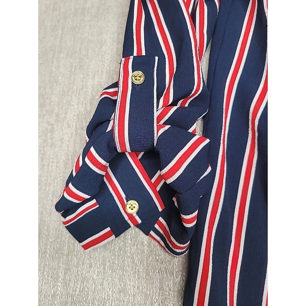 Michael Kors Women's Small Button Up Blouse Shirt Red White Blue Stripes Collar - Picture 6 of 10